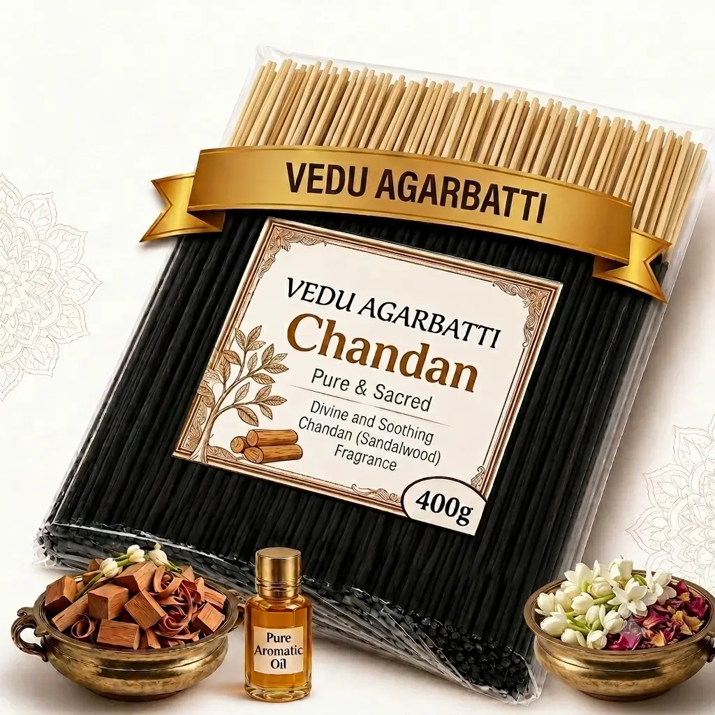 Vedu Agarbatti Chandan Incense Sticks – 400g Pack | Pure & Sacred Sandalwood Fragrance for Pooja, Meditation & Home