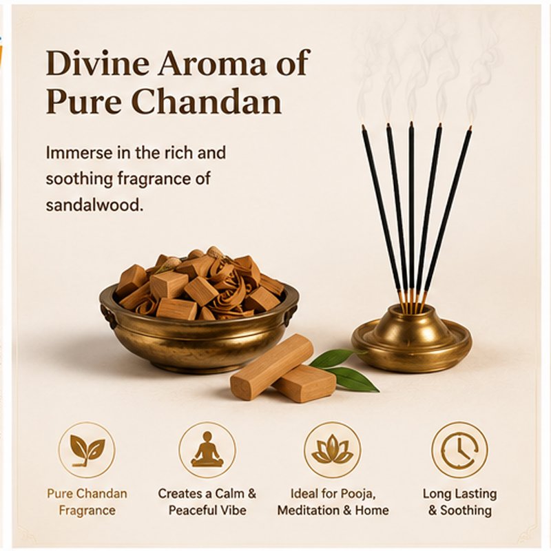 Vedu Agarbatti Chandan Incense Sticks – 400g Pack | Pure & Sacred Sandalwood Fragrance for Pooja, Meditation & Home