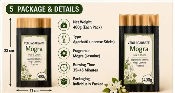 vedu agarbatti Mogra Agarbatti 400g | Mogra Incense Sticks | Natural Long Lasting Fragrance mogra
